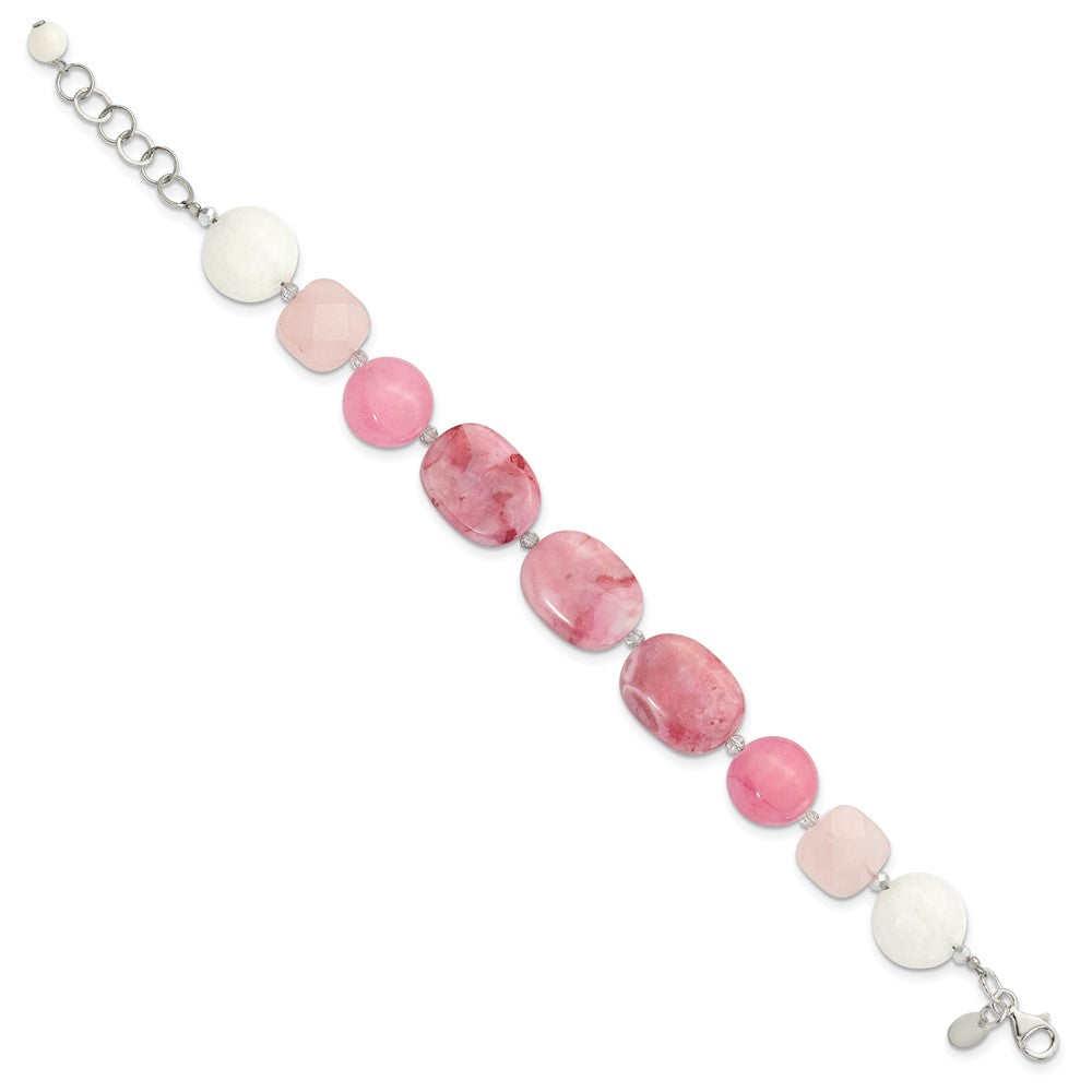 Sterling Silver Pink Agate/Pink Jade/Rose Quartz/Crystal Bracelet