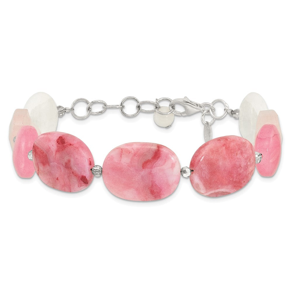 Sterling Silver Pink Agate/Pink Jade/Rose Quartz/Crystal Bracelet
