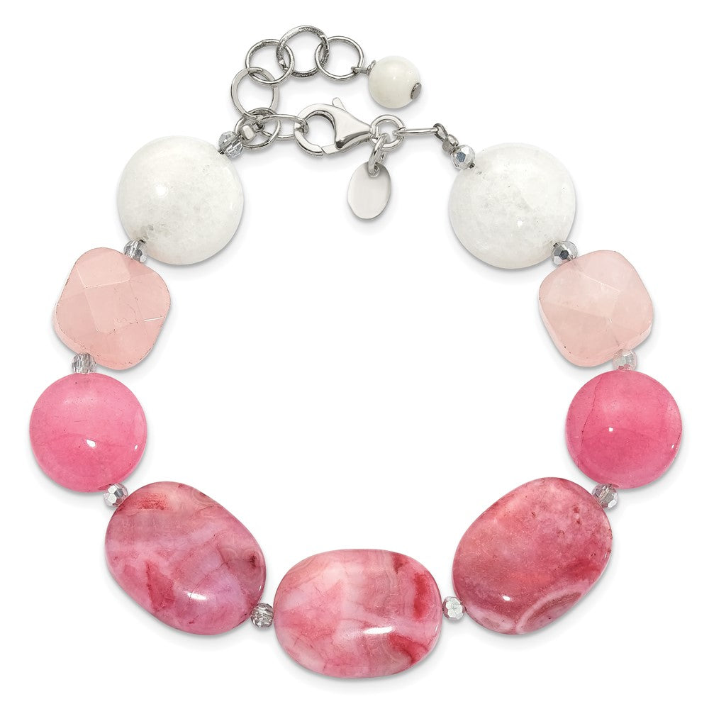 Sterling Silver Pink Agate/Pink Jade/Rose Quartz/Crystal Bracelet