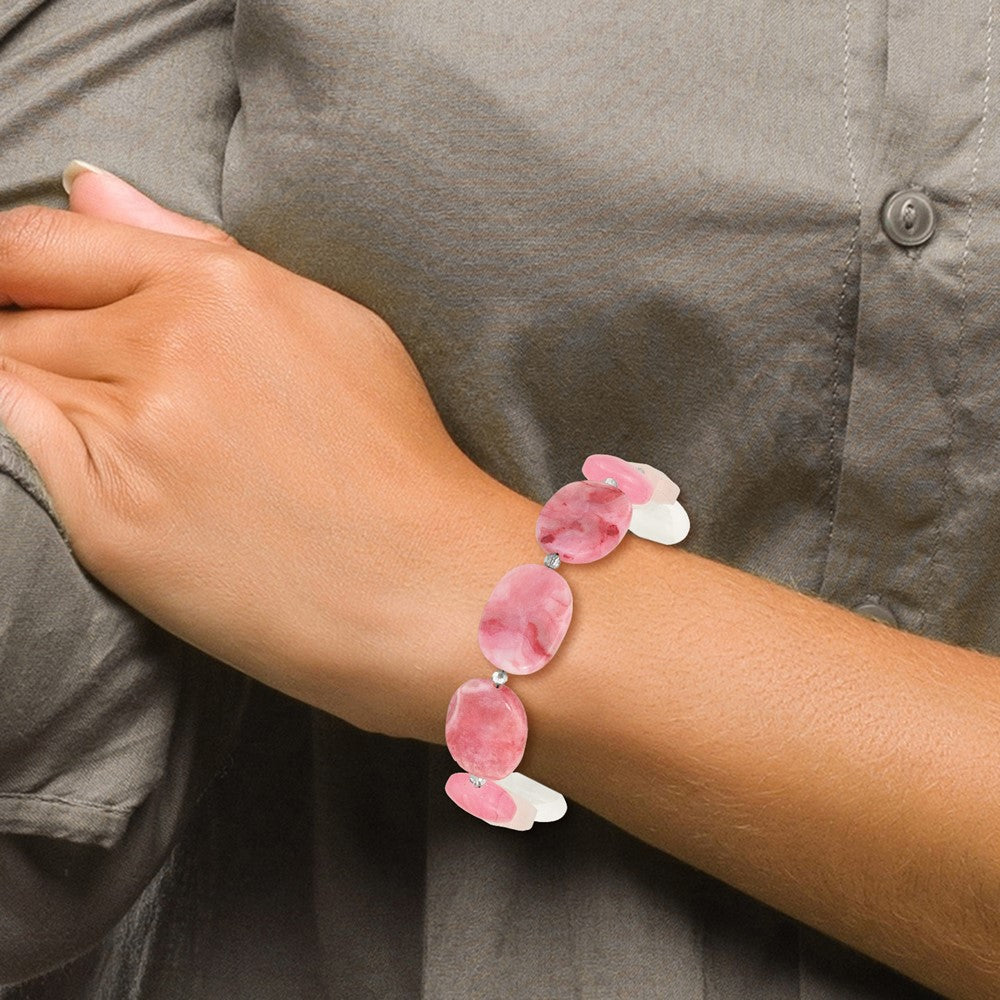 Sterling Silver Pink Agate/Pink Jade/Rose Quartz/Crystal Bracelet