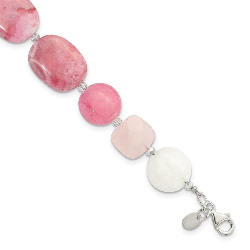 Sterling Silver Pink Agate/Pink Jade/Rose Quartz/Crystal Bracelet