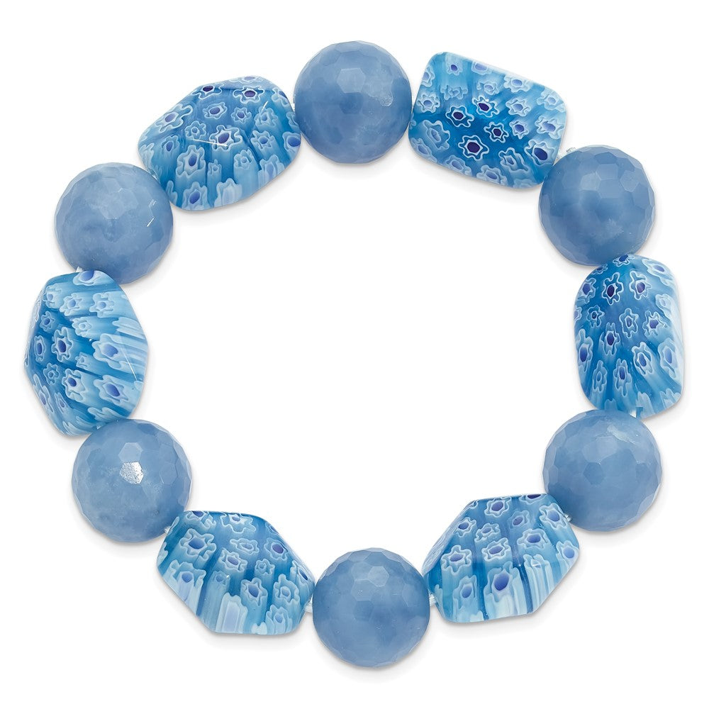 Blue Agate and Kangsai Glass Beaded Stretch Bracelet