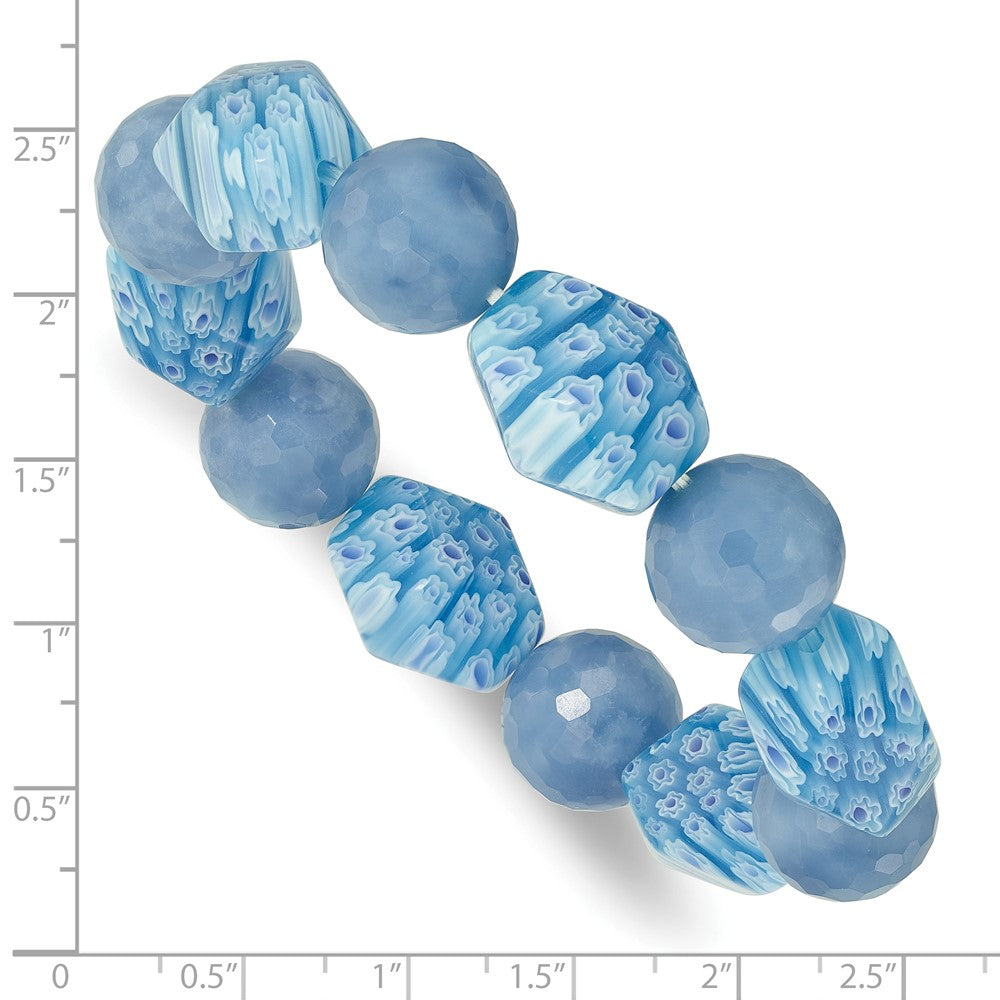 Blue Agate and Kangsai Glass Beaded Stretch Bracelet