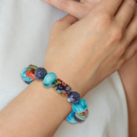 Agate, Lapis and Kangsai Glass Beaded Stretch Bracelet