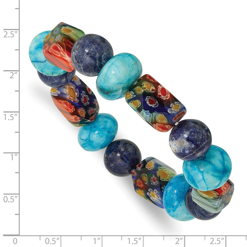 Agate, Lapis and Kangsai Glass Beaded Stretch Bracelet