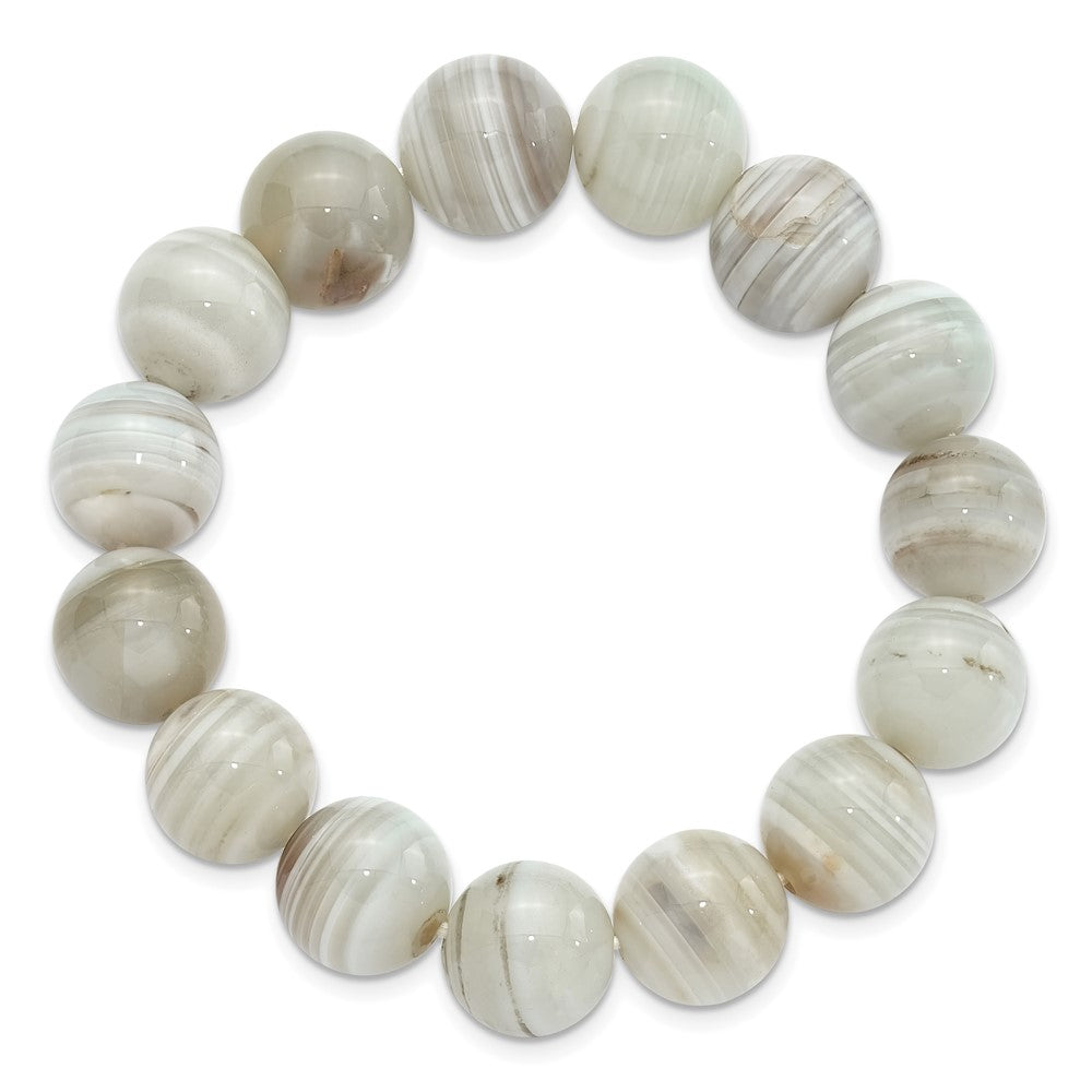 Grey Agate 12.00mm Beaded Stretch Bracelet