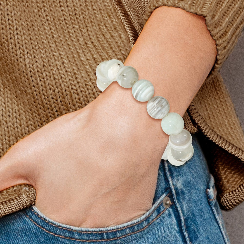Grey Agate 12.00mm Beaded Stretch Bracelet