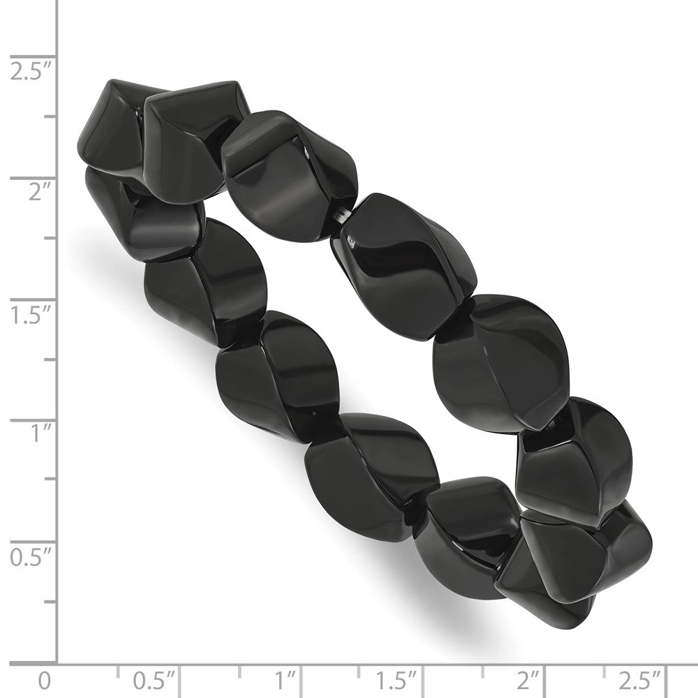 Black Agate 10x14mm Twisted Oval Beaded Stretch Bracelet