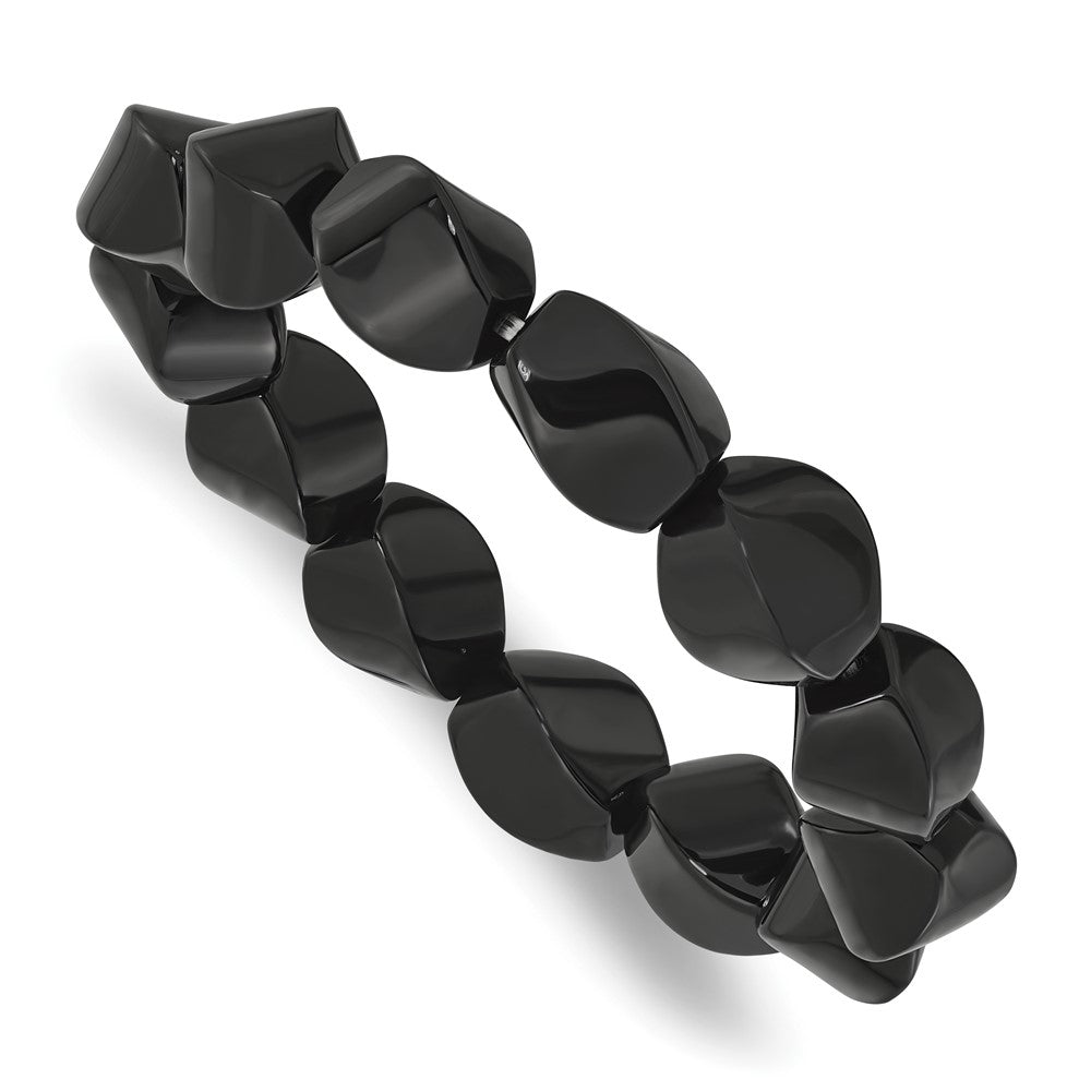 Black Agate 10x14mm Twisted Oval Beaded Stretch Bracelet