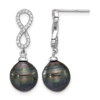 Sterling Silver RH-plated Tahitian Pearl/CZ Infinity Necklace/Earring Set