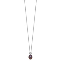 Sterling Silver RH-plated 7-8mm Black Rice FWC Pearl/CZ 17in Necklace