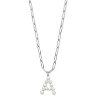 Sterling Silver RH-plated 3-5.5mm FWC Pearl LETTER A 18in Necklace