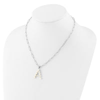 Sterling Silver RH-plated 3-5.5mm FWC Pearl LETTER A 18in Necklace