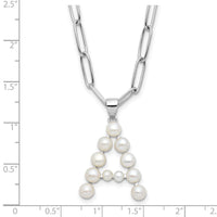 Sterling Silver RH-plated 3-5.5mm FWC Pearl LETTER A 18in Necklace