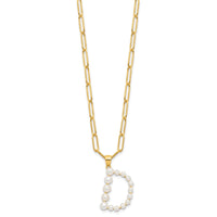 Sterling Silver Gold-plated 3-5.5mm FWC Pearl LETTER D 18in Necklace