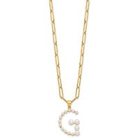 Sterling Silver Gold-plated 3-5.5mm FWC Pearl LETTER G 18in Necklace