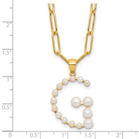 Sterling Silver Gold-plated 3-5.5mm FWC Pearl LETTER G 18in Necklace