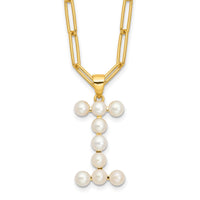 Sterling Silver Gold-plated 3-5.5mm FWC Pearl LETTER I 18in Necklace