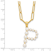 Sterling Silver Gold-plated 3-5.5mm FWC Pearl LETTER P 18in Necklace