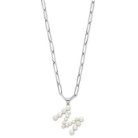 Sterling Silver RH-plated 3-5.5mm FWC Pearl LETTER M 18in Necklace