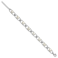 Sterling Silver Rh-plated 6-7mm Button FWC 6.5in w/1in ext Bracelet