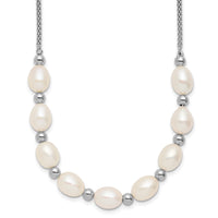 SS RH-plated Beaded 7.75x8mm FWC Pearl 16in w/ 2in Ext Necklace