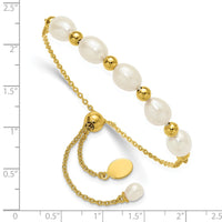 SS Gold-tone Polished and Beaded 7x8mmFWC Pearl Adjustable Bolo Bracelet