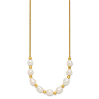 SS Gold-tone Beaded 7.75x8mm FWC Pearl 16in w/ 2in Ext Necklace