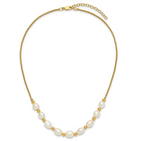SS Gold-tone Beaded 7.75x8mm FWC Pearl 16in w/ 2in Ext Necklace