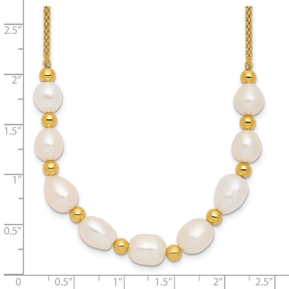 SS Gold-tone Beaded 7.75x8mm FWC Pearl 16in w/ 2in Ext Necklace