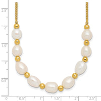 SS Gold-tone Beaded 7.75x8mm FWC Pearl 16in w/ 2in Ext Necklace