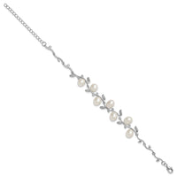 Sterling Silver Rh 6-8mm Teardrop FWC/CZ Leaf w/2in ext. Bracelet