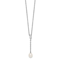 Sterling Silver Rh-plated FWC Pearl 16in Necklace/Dangle Earring Set