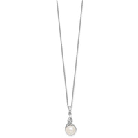 Sterling Silver Rh-plated FWC Pearl and CZ 17in Necklace/Earring Set