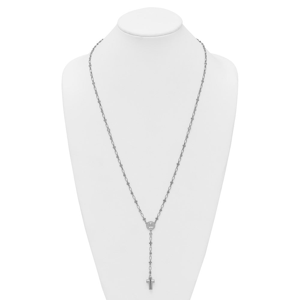 Sterling Silver RH-plated CZ 28.5in Hrt/Cross Link Cross Ash Holder Necklac