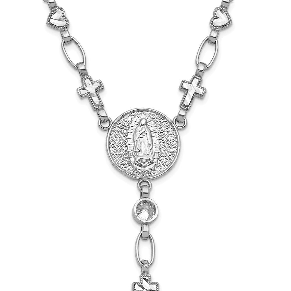 Sterling Silver RH-plated CZ 28.5in Hrt/Cross Link Cross Ash Holder Necklac