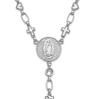 Sterling Silver RH-plated CZ 28.5in Hrt/Cross Link Cross Ash Holder Necklac