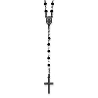 Sterling Silver Black Rh-plated Crystal 18.5in w/ .5in ext. Rosary Necklace
