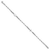 Sterling Silver Rh-plated 7.25in w/.5in ext. Rosary Themed Bracelet