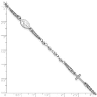 Sterling Silver Rh-plated 7.25in w/.5in ext. Rosary Themed Bracelet