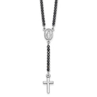 Sterling Silver Rh-plat Polished Blk CZ 15.5in with 2in ext. Rosary Necklac