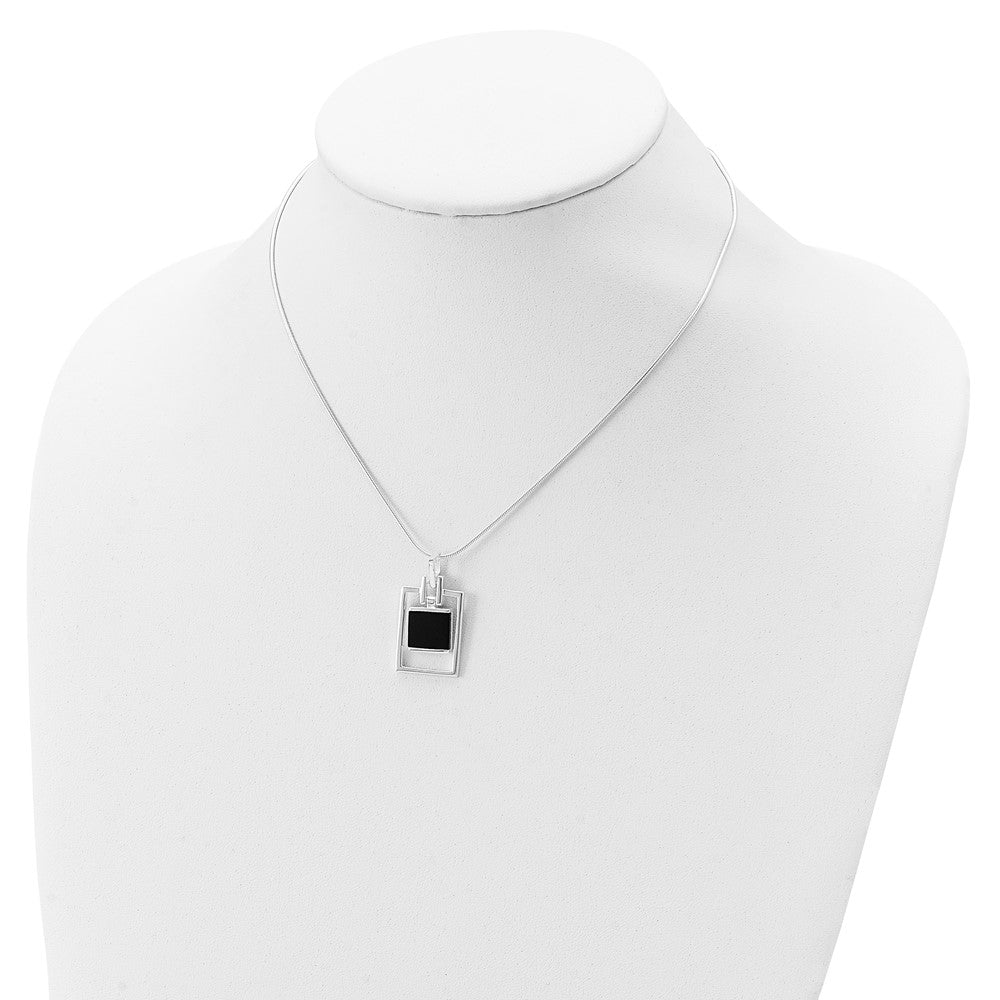 Sterling Silver Rhodium-plated Square Onyx Pendant Necklace