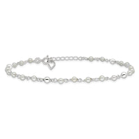 Sterling Silver Polished 9in Plus 1in ext FWC Pearl and Heart Anklet