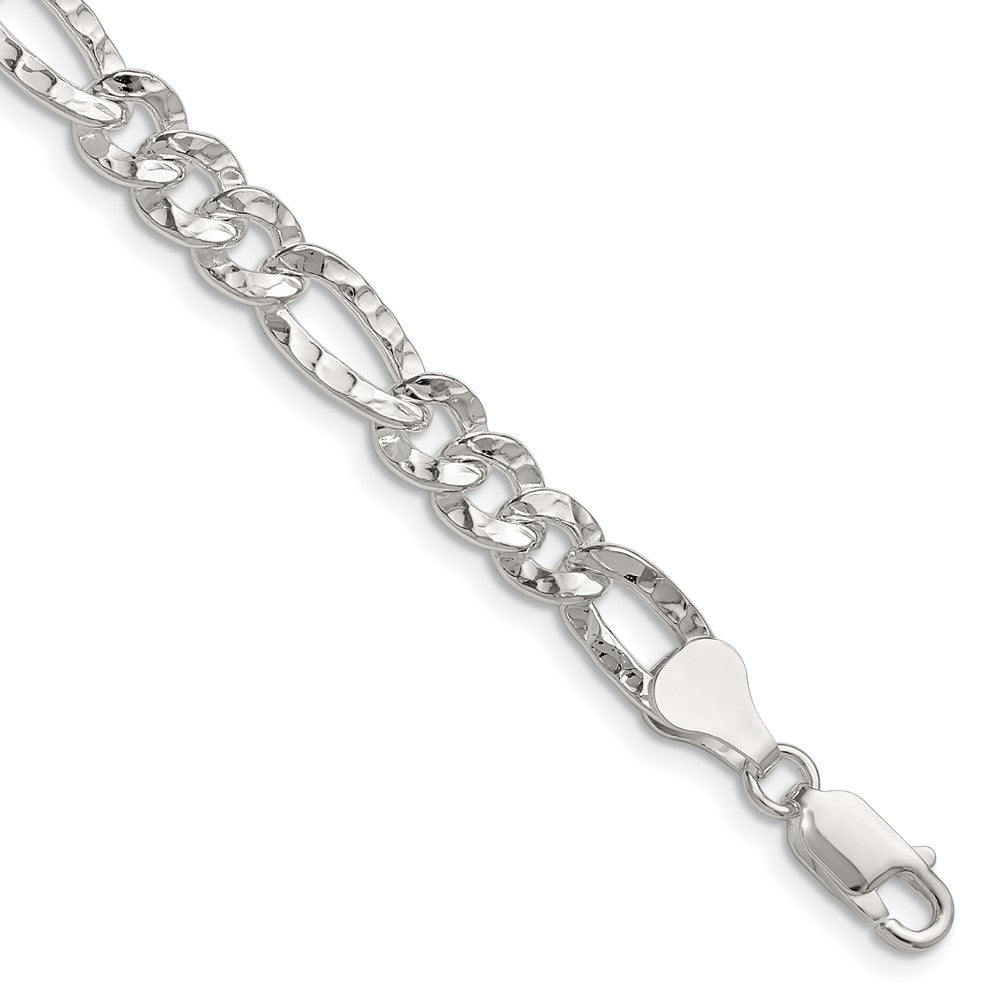 Sterling Silver 6.3mm Hammered Figaro Chain