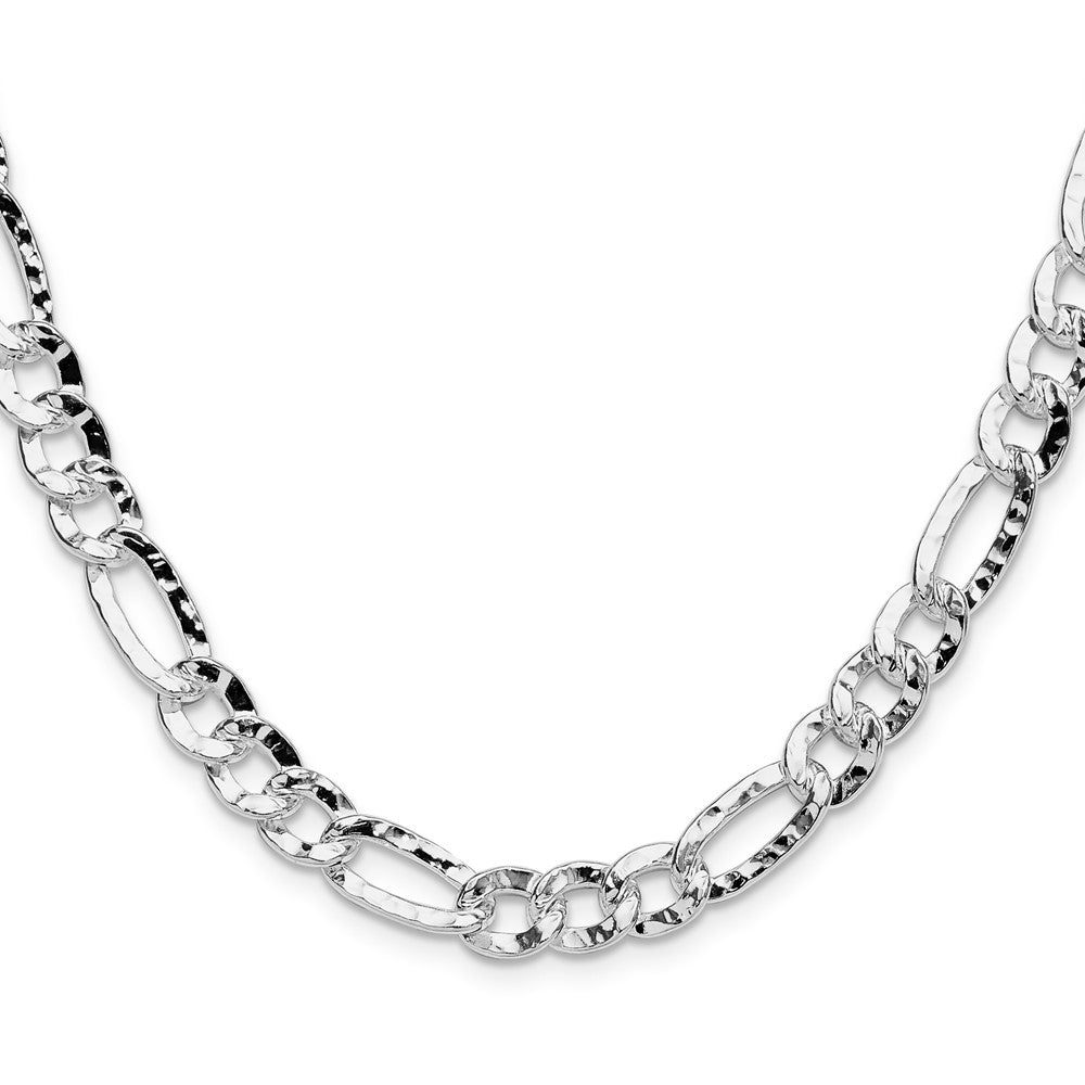 Sterling Silver 7.6mm Hammered Figaro Chain