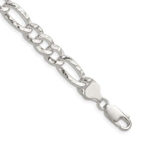 Sterling Silver 7.6mm Hammered Figaro Chain