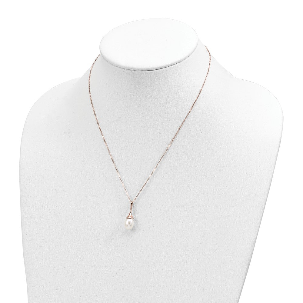 Sterling Silver Rose-tone 11x8mm White  FWC Pearl Necklace