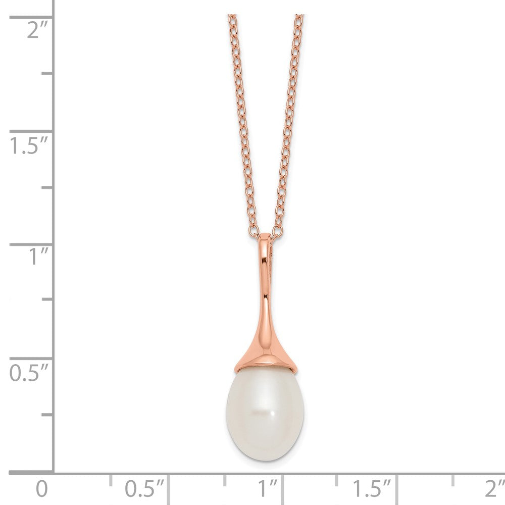 Sterling Silver Rose-tone 11x8mm White  FWC Pearl Necklace
