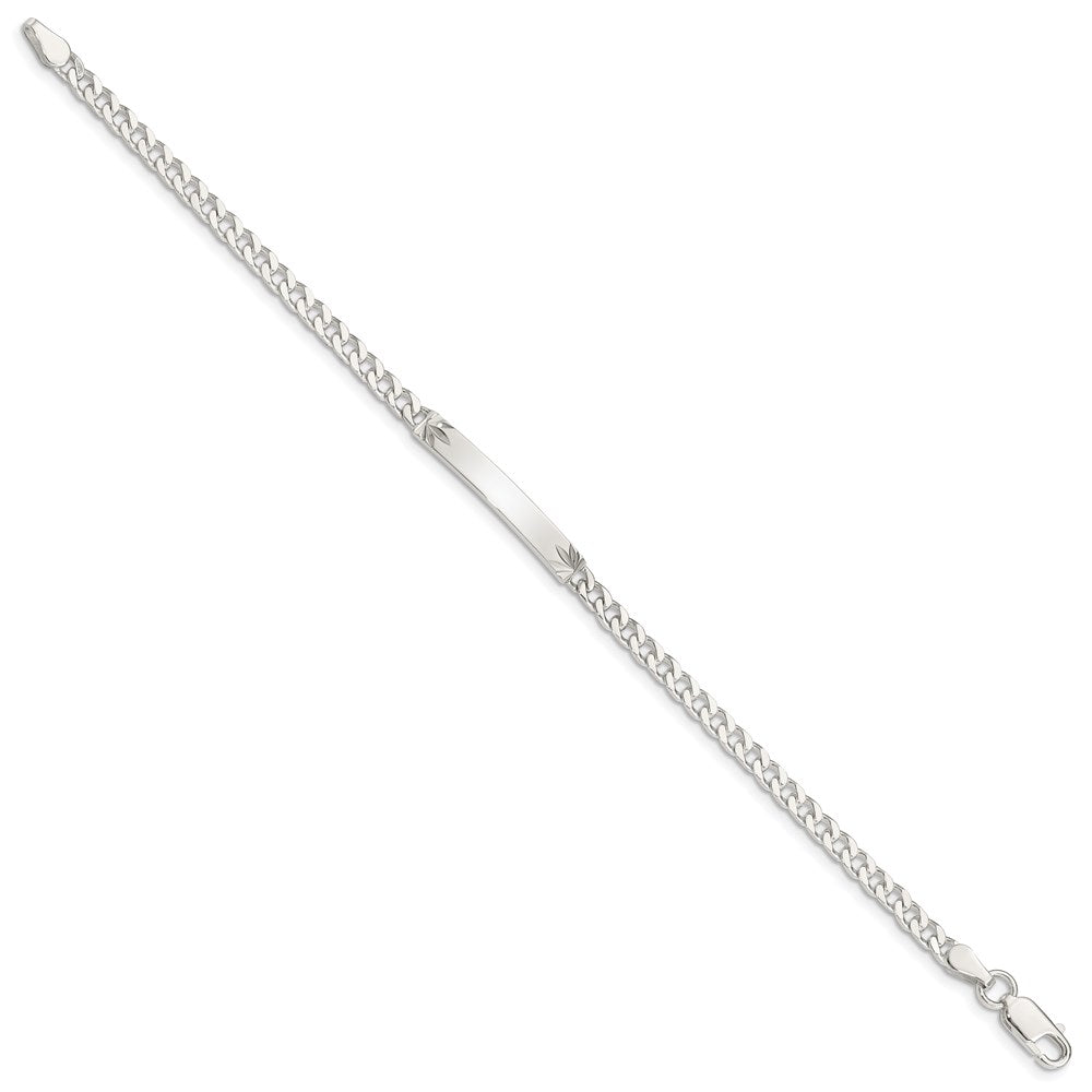 Sterling Silver Polished Engraveable Curb Link ID Bracelet