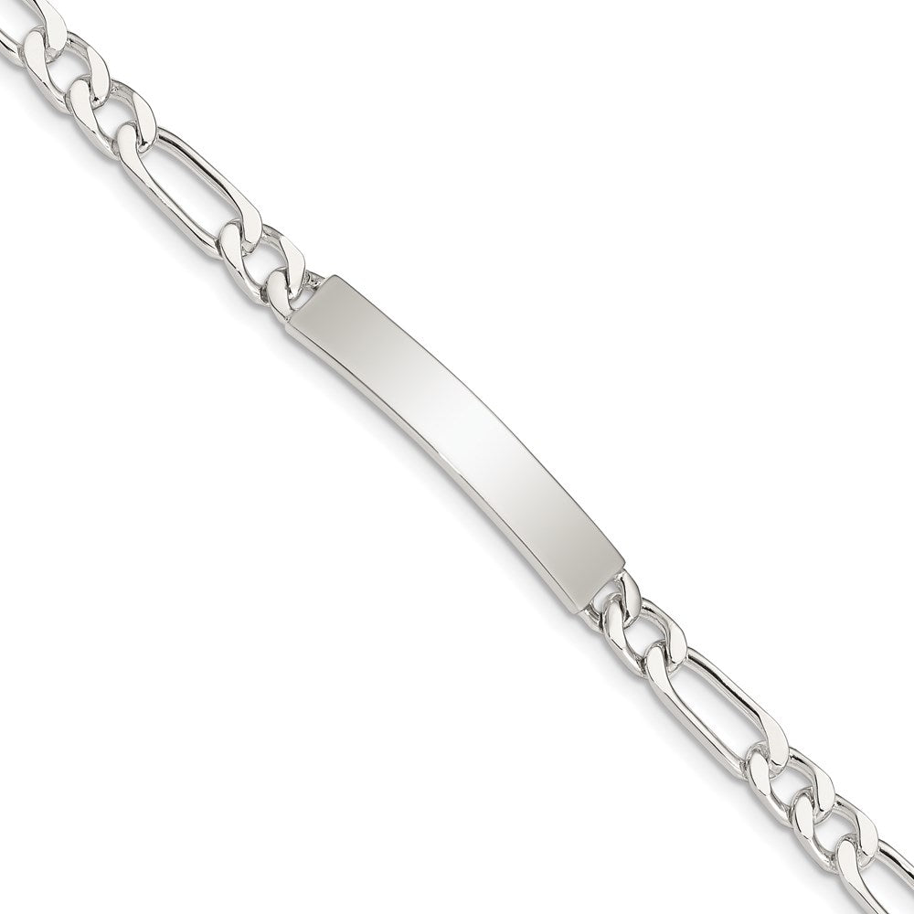 Sterling Silver 7inch Polished Engraveable Figaro Link ID Bracelet